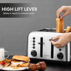 BUYDEEM DT640 4-Slice Toaster, Extra Wide Slots, Retro Stainless Steel with High Lift Lever, Bagel and Muffin Function, Removal Crumb Tray, 7-Shade Settings,Stainless Steel