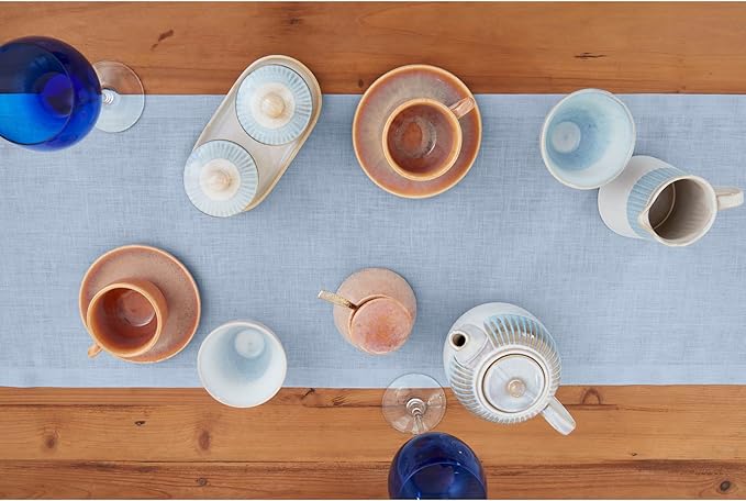 Solino Home Linen Sky Blue Table Runner 60 Inches - 100% Pure Linen Short Table Runner 14 x 60 Inch Ideal for Dresser and Coffee Tables - Summer - Fete