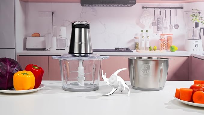 Electric Food Processor Meat Grinder 800W 2x12cups LED Timer Electric Food Chopper Vegetable chopper 3 layers 6 blades for Mincing Puree for home use kitchen aid for pet food,baby food