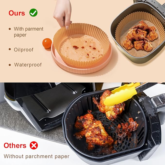 Air Fryer Liners Disposable, 100PCS Non-stick Disposable Airfryer Liners, 6.3 Inch Unbleached Parchment Paper, Round Air Fryer Paper Liners for 2-5QT Air Fryer, Baking, Roasting Microwave