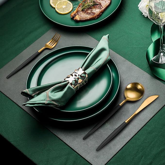 40 Pieces Matte Black&Gold Silverware Set, Stainless Steel Black&Gold Flatware Set for 8, Satin Finish Spoons and Forks Silverware Set, Black&Gold Cutlery Utensils Set, Dishwasher Safe