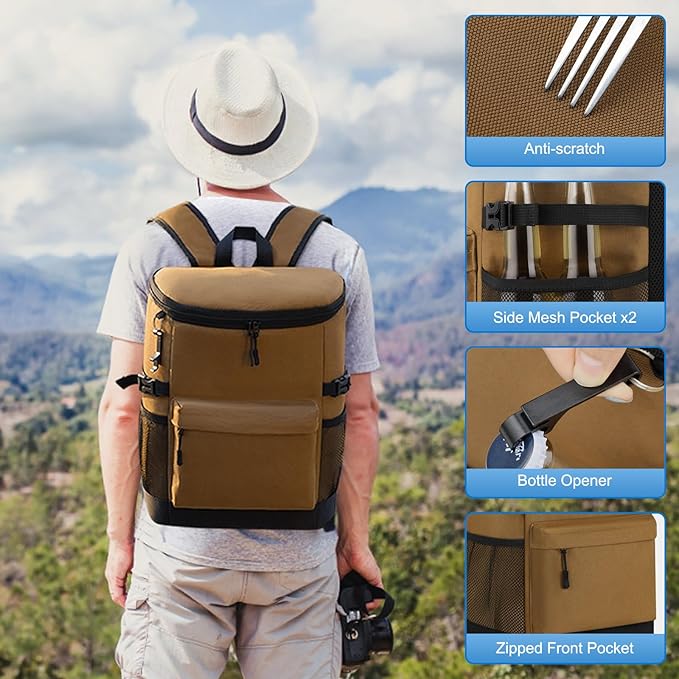 Cooler Backpack 33 Cans Backpack Coolers Insulated Leak Proof Soft Beach Cooler Bag for Men Women Ice Chest Backpack Camping Hiking Picnic Travel Cooler Lunch Backpack