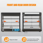 ROVSUN 26" Commercial Food Warmer Display Pizza Warmer, 3-Tier Electric Countertop Food Warmer w/LED Lighting, Adjustable Removable Shelves & Glass Door, Pretzel Warmer for Buffet Restaurant 1200W