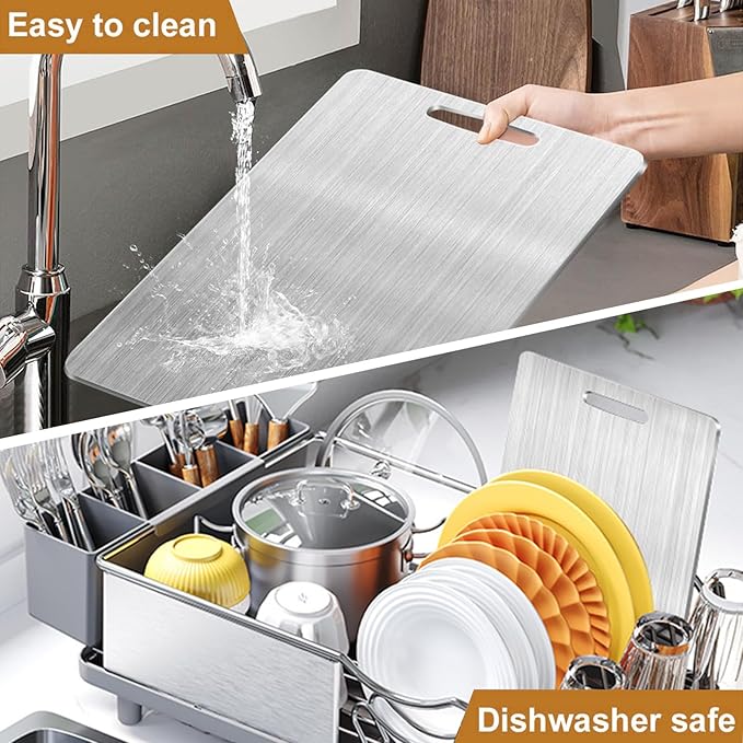 New Stainless Steel Cutting Boards -Titanium Cutting Board for kitchen,Double-Sided Food Grade Non Toxic Cutting Board,Chopping Boards Necessities for Home Outdoor Camping Meal Prep,Easy to Clean(XL)