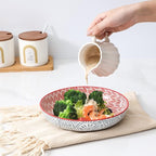 KitchenTour Large Pasta Bowls 34 oz, Ceramic Salad Serving Bowls Set of 6, 8.6 Inch Wide and Shallow Bowl Soup Bowl- Dishwasher and Microwave Safe, Assorted Colors