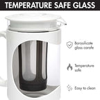 Primula Burke Deluxe Cold Brew Iced Coffee Maker, Comfort Grip Handle, Durable Glass Carafe, Removable Mesh Filter, Perfect 6 Cup Size, Dishwasher Safe, 1.6 qt, White