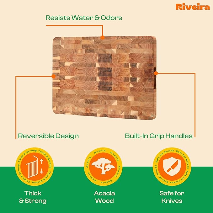 Riveira Acacia Wood Cutting Board – Gourmet Acacia Grandeur: 20 x 14 Wooden Cutting Board – Natural Wooden Cutting Boards For Kitchen Decorative – Innovative Juice Grooves Acacia Wooden Chopping Board