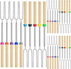 30 Pack Smores Sticks Kit, 32 Inch Marshmallow Roasting Sticks for Fire Pit, Extendable Hot Dog Smores Skewers Camping Accessories Marshmellow Forks Campfire BBQ Grill Tools, 10 Colors