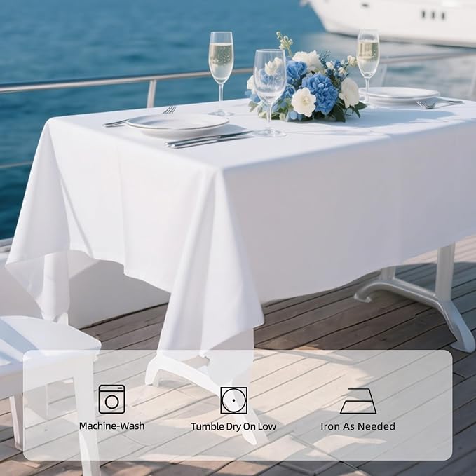 6 Pack White Table Cloth Rectangle 60x102 Inch Polyester Tablecloths for 6ft Rectangle Tables - Reusable Wrinkle Resistant Washable Cloth Cover for Wedding Banquet Party | Hemmed Edges