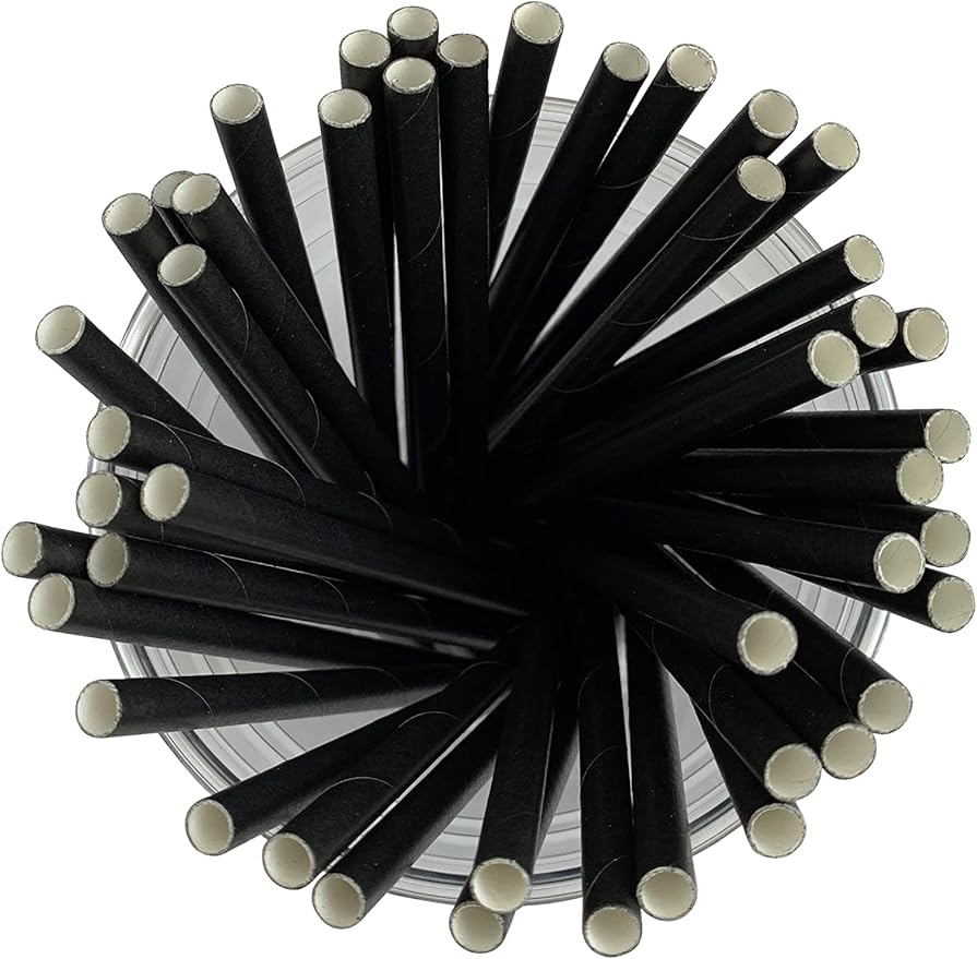 2,000 Count | Kingseal FSC Certified Paper Cocktail Straws, Stirrers, Unwrapped, 5.75 Inch Length x 6mm Diameter, BLACK, "Jumbo" Size, Biodegradable, Earth Friendly, Bulk Pack - 4 Boxes x 500