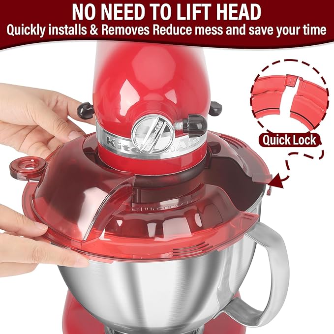 Pouring Shield for KitchenAid Tilt Head 4.5-5QT Stainless Steel (Only),Safety Pouring Shield,Splatter Guard for kitchenaid mixer bowl,Kitchen Aid Stand Mixers (Transparent Red, for 4.5-5 QT)