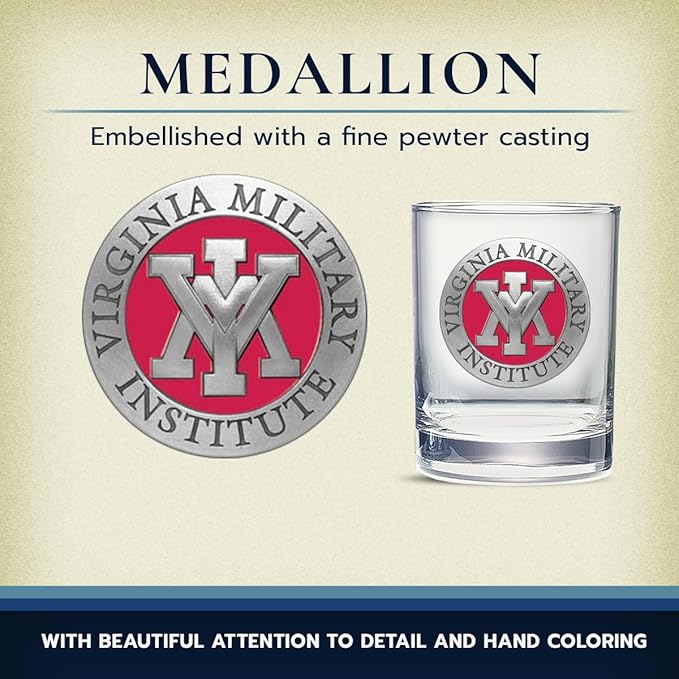 Heritage Pewter Virginia Military Institute Double Old Fashion | Double Rocks Glass 14 OZ for Liquor | Expertly Crafted Pewter Glass