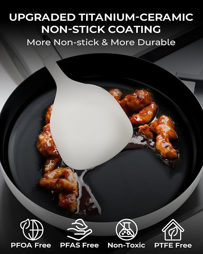 Nonstick Frying Pan Ceramic Cookware Set for Cooking (10.4+11.8 Inch), Tri-Ply Stainless Steel Pan, Non Toxic Skillet, PTFE & PFOA Free, Compatible with All Stovetops, Dishwasher & Oven Safe