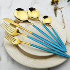 36-Pieces Silverware Mirror Polished Dinnerware Gold Flatware With Blue Handle, 18/0 Stainless Steel Cutlery Set For Home Kitchen Party Hotel Restaurant Wedding Service for 6