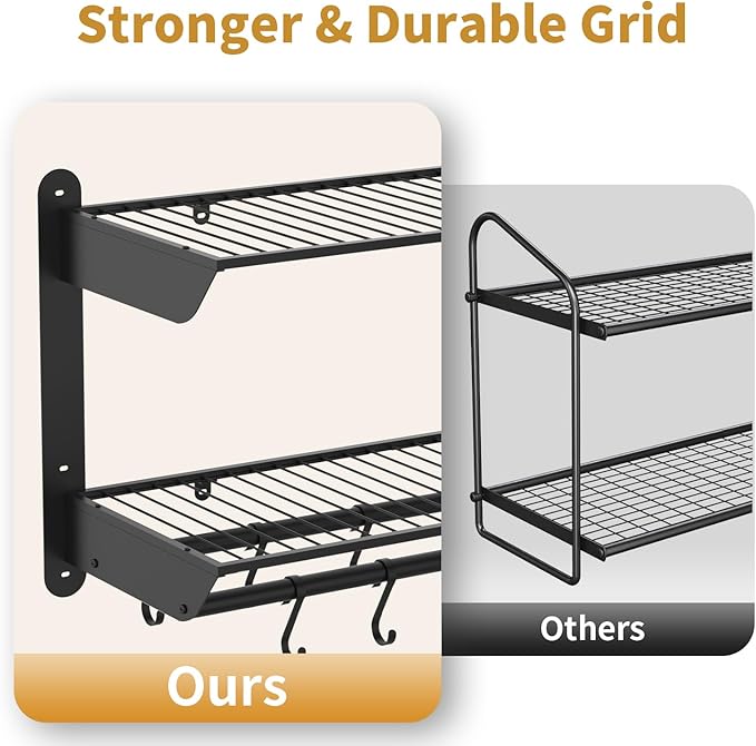 Taozun 30 Inch Pot and Pan Organizer, 2 Tier Heavy Duty Pot Rack Wall Mounted with 12 Hooks, Kitchen Cookware Utensils Hanger Organizers and Storage