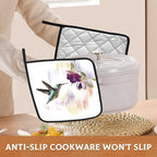 2 Pack Groovy Hummingbird Flowers Pot Holders for Kitchen Heat Resistant, Potholders for Kitchens Washable for Cooking & Baking & Microwave
