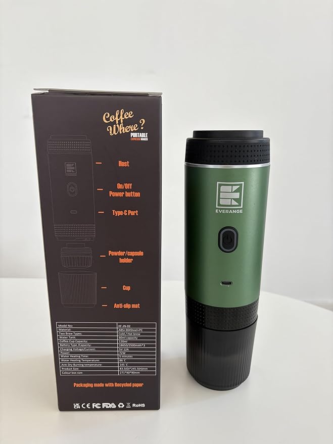 Portable Electric Espresso Machine, Travel Coffee Maker Brewer Compatible with Ground Coffee & NS Capsules (Green with LCD Screen)