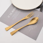 Golden Silverware Set, 6 Pieces 304 Stainless Steel Eating Utensil Set with Gift Box, Include Knife, Forks and Spoons, Matte Polished Flatware Set for 1, Dishwasher Safe, Gold