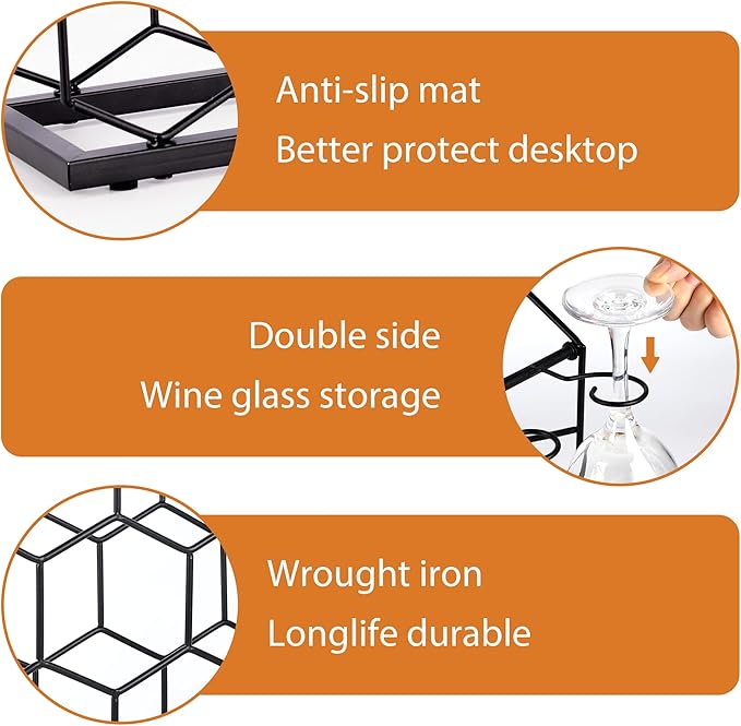 Countertop Wine Rack - 14 Bottle Freestanding Modern Black Metal Small Wine Rack - 3 Tier Small Tabletop Wine Bottle Storage Stand, for Kitchen,Bar,Cabinet.