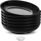 KooK Pasta Bowls Set of 6, Salad Bowl, Large, Ceramic, Microwave and Dishwasher Safe, Great for Soups and Salads, Shallow Serving Bowls, Glossy Porcelain, 32 oz, (Black)