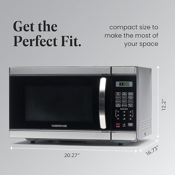 Farberware Countertop Microwave 1000 Watts, 1.1 Cu. Ft. - Microwave Oven With LED Lighting and Child Lock - Perfect for Apartments and Dorms - Easy Clean Stainless Steel