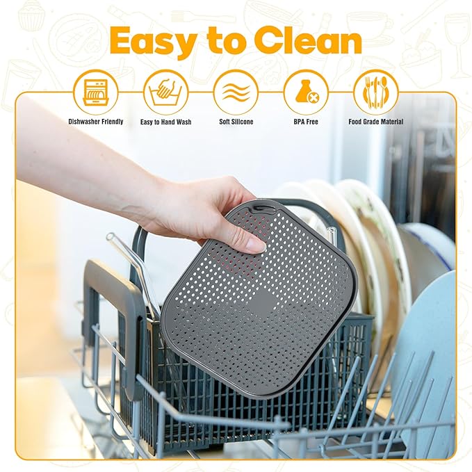 2 PCS Silicon Splatter Shield for Ninja Crispi Air Fryer Heat-Resistant Splash Guard,for Ninja Crispi Accessories,Crisp Containers,Crispy Replacement Parts Protects Kitchen from Oil Black&Grey