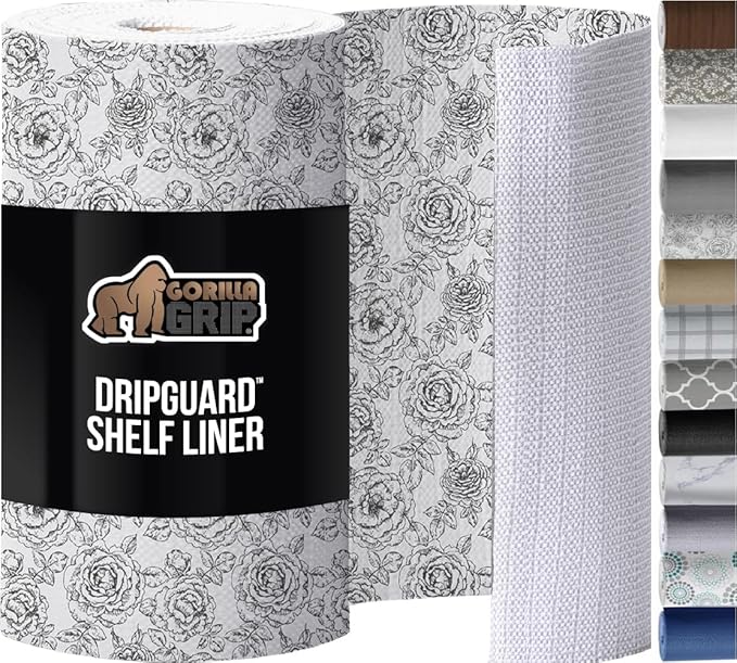 GORILLA GRIP DripGuard Drawer and Shelf Liner for Cabinet, 20x240 Inch, Slip Resistant Non Adhesive Protection for Kitchen, BPA Free Smooth Surface Plastic Liners for Cabinets, Drawers, Vintage Rose