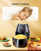 Famiworths Air Fryer, 6.3QT XL Large Electric Hot Airfryer Oven Oilless Cooker, Digital One-Touch Screen with 8 Cooking Mode, Nonstick Basket and Grill Shelf, Includes Cooking Tong, 1500W, Black