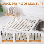 Large Stone Dish Drying Mat for Kitchen Counter, 24"×16" Quick Dry Collapsible Diatomaceous Earth Mat – Super Absorbent Foldable Drying Pad for Dishes (White, 23.2" x 15.4")