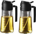 TrendPlain 16oz/470ml Glass Olive Oil Sprayer for Cooking – 2 in 1 Olive Oil Dispenser Bottle for Kitchen Gadgets and Air Fryer Accessories, Salad, BBQ - 2 Black