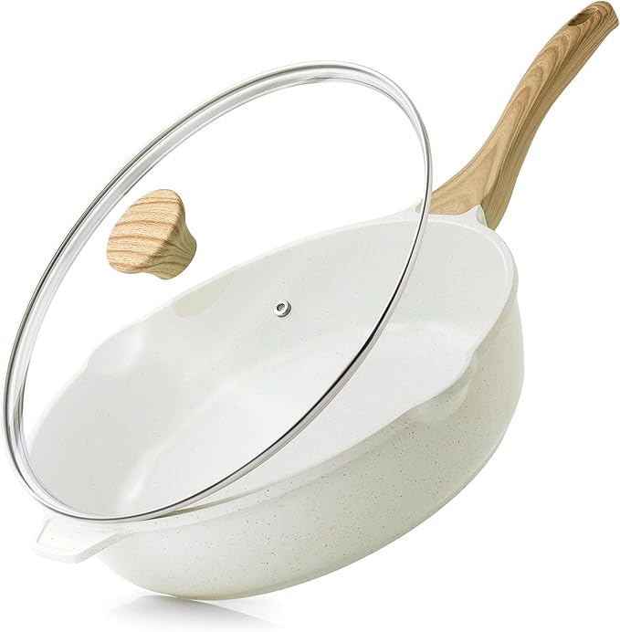SENSARTE Nonstick Ceramic Saute Pan 12-Inch, Non-toxic Deep Frying Pan Skillet with Lid, Healthy Jumbo Cooker, Stay Cool Handle, Induction Compatible, PFOA & PFAS Free