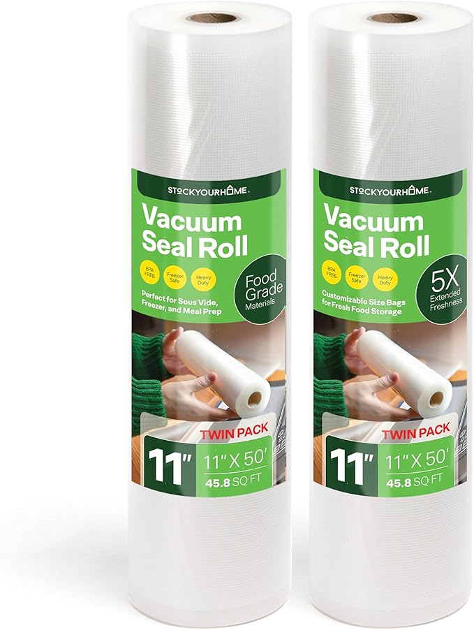 11" x 50' Vacuum Seal Bags Rolls (2 Pack), Vacuum Seal Bags for Food Saver, Freezer, Microwave, and Boil Safe Vacuum Sealer Bags Rolls