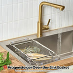 Extendable Dish Rack with Feet, Vegetable Colander Basket, Stainless Steel Dish or Silverware Drying Rack, Ultimate Kitchen Organizer Over The Sink (11.81 x 8.27 x 2.76 Inches)