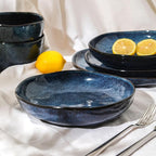 Stone Lain Mirella 4-Piece Pasta Bowl Set Stoneware, Microwave and Dishwasher safe, Blue