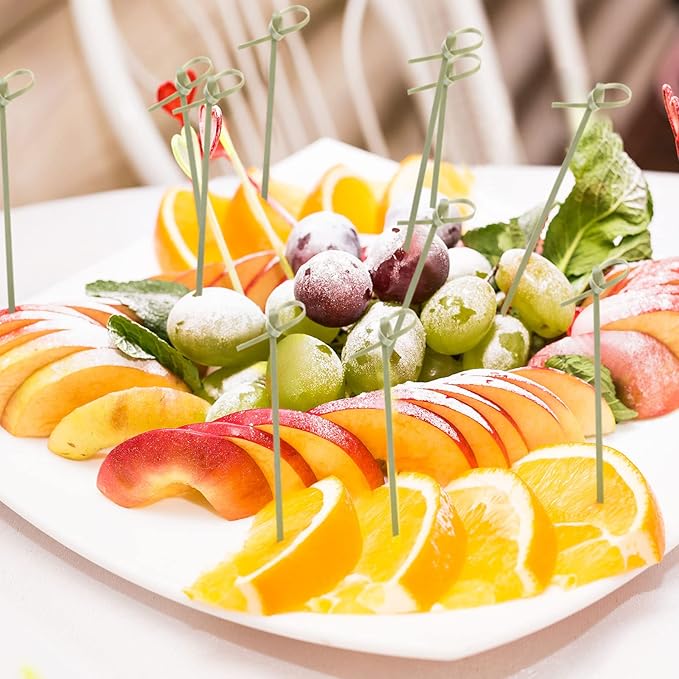 Nuogo 3000 Pcs Bamboo Cocktail Picks 4.13 Inch Bamboo Skewers Fruit Toothpicks for Appetizers Drink Garnish Sticks Handmade Food Pick with Looped Knot for Party Bar Snacks Sandwiches Drinks