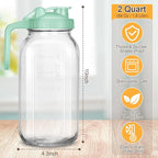 Mason Jar Pitcher, 64 OZ Breast Milk Pitcher Double Leak Proof with Pour Spout Handle, Wide Mouth Iced Tea Pitcher for Fridge, Creamer Container for Coffee, Sun Tea juice (Green,2 Pack)