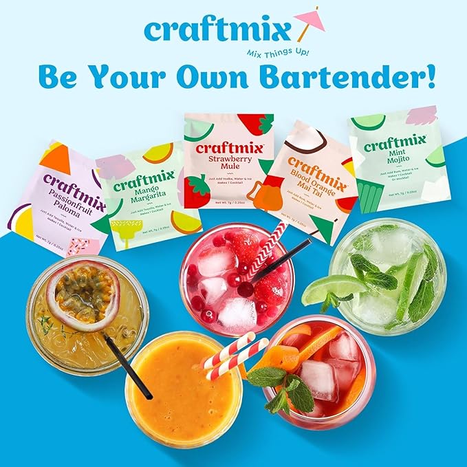 Craftmix Variety Pack, Makes 24 Drinks, Skinny Cocktail Mixers, Mocktails Non-Alcoholic Drinks - Made With Real Fruit - Vegan Low-Carb, Low-Sugar, Non-GMO, Dairy Free, Gluten Free, Easy to Mix