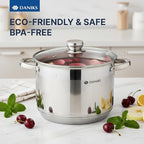 Daniks Standard 11-Piece Stainless Steel Induction Cookware Set, Saucepan, Frying Pan, Dishwasher Safe Pots, Measuring Scale, Glass Lids, For Soup, Pasta, Stew, Silver