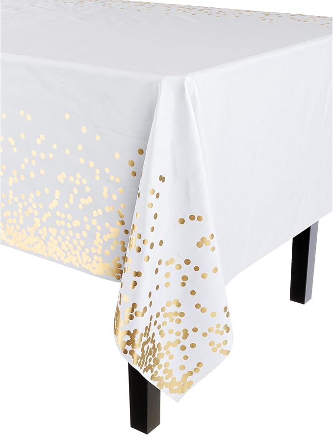 Exquisite Party Solids Black & Gold Dot Rectangular Plastic Tablecloth - 54x108 Inch, 12 Pack