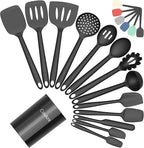 Coukre Silicone Kitchen Cooking Utensils Set with Holder – Heat-Resistant, Food-Grade Kitchen Tools, Spatula, Spoon & Gadgets for Non-Stick Pans, Dishwasher Safe (14, Black)