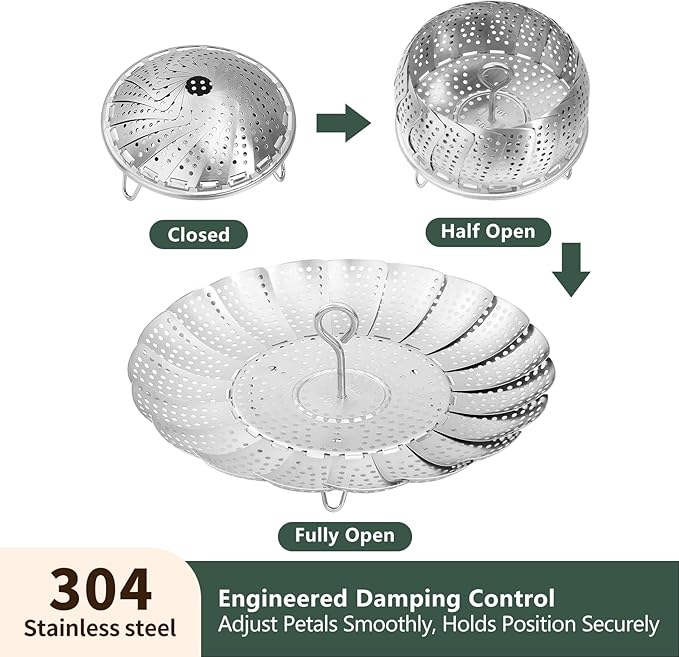Steamer Basket for Cooking 304 Stainless Steel Entirely Thickened,Collapsible Steamer Insert for Pots, Fits Instant Pot/Skillets (5.5'' To 9.5'')