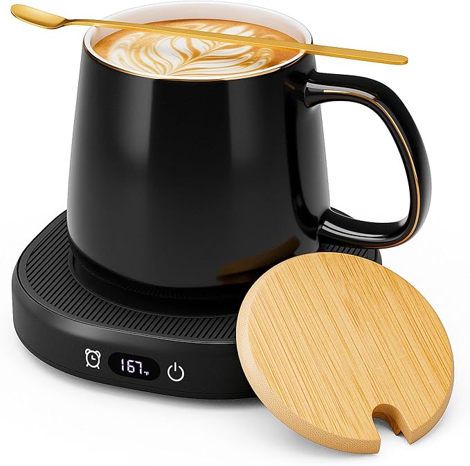 Coffee Mug Warmer & You are Awesome Mug Set, Electric Cup Warmer with Auto Shut Off, 4 Temperature Setting Smart Beverage Warmer, 8-Hours Auto Shut Off (Simple Pure Black Mug)
