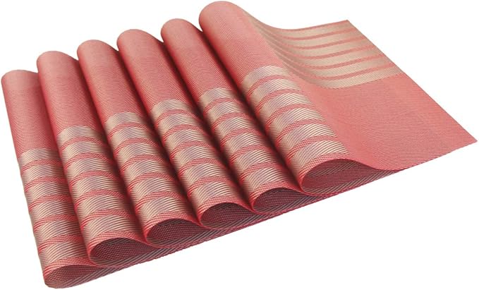 PIGCHCY Placemats Set of 6 Vinyl Placemats for Dinner Table, Washable Heat-Resistant Table Mats Non-Slip Placemats Indoor Outdoor (18x12 inch Red)