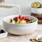 DOWAN Pasta Bowls 47 oz, Large Salad Bowls 2.5" Deep Soup Bowls, Porcelain Serving Bowls Set of 4, Big Kitchen Dinner Bowl Plates Pasta Plates, Microwave & Dishwasher Safe, Creamy White
