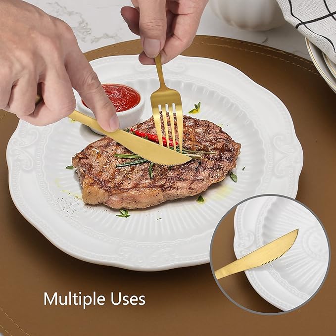 Matte Gold Silverware Set, VANVRO 60-Piece Stainless Steel Flatware Set, Satin Finish tableware Cutlery Set, Service for 12, Home and Restaurant, Dishwasher Safe