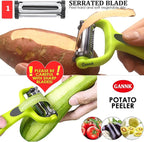 GANNK Potato Apple Vegetable Peelers for Kitchen, I and Y Peelers for Fruit Veggie Potatoes Carrot Cucumber, 3 in 1 Blade Spin Design With Julienne Function