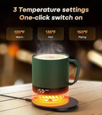 Heated Coffee Mug Rechargeable - Temperature Control Self Heating Coffee Mug 14oz with Lid, Double Sided & Real-Time LED Display, Hot up to 150℉, Birthday Gifts for Women and Men(Green)