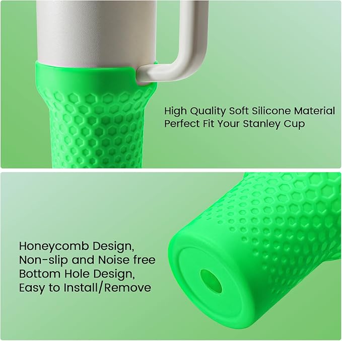Silicone Boot for Stanley, Tall Rubber Protector Sleeve Accessories for Stanley Quencher H2.0 FlowState Tumbler 40oz / Adventure Quencher Tumbler 40oz (Neon Green)