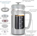 Easyworkz French Press 34 oz Coffee Tea Maker with Borosilicate Glass,Soft Grip Handle,Light Grey