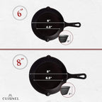 Cuisinel Cast Iron Skillets Set - 4-Piece Chef Pans - 6" + 8" + 10" + 12"-Inch + 4 Heat-Resistant Handle Holders - Pre-Seasoned Oven Safe Cookware - Indoor/Outdoor Use - Grill, Stovetop, BBQ Safe